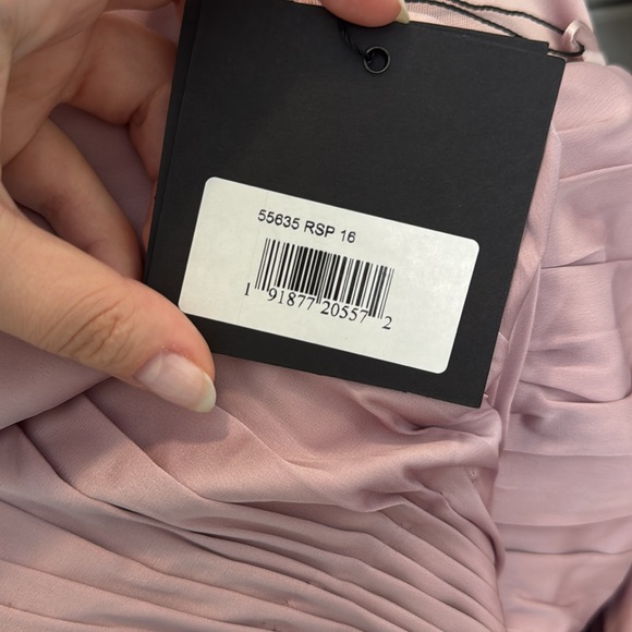 NWT $398 MAC DUGGAL SATIN RUCHED BISHOP SLEEVE GOWN 55635 ROSE PINK - Picture 6 of 6